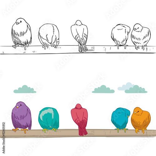 Cute group of birds of diff...