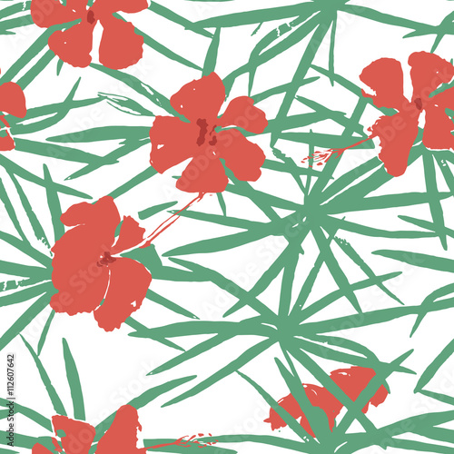 Hibiscus and palm laves