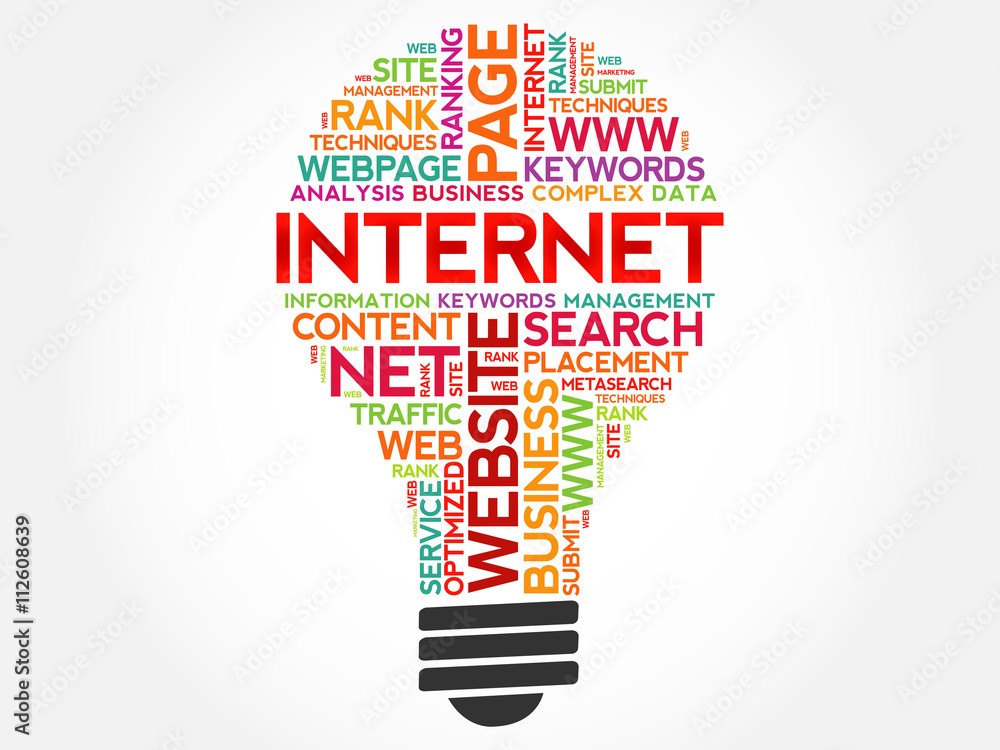 INTERNET bulb word cloud, business concept INTERNET bulb word cloud, business concept