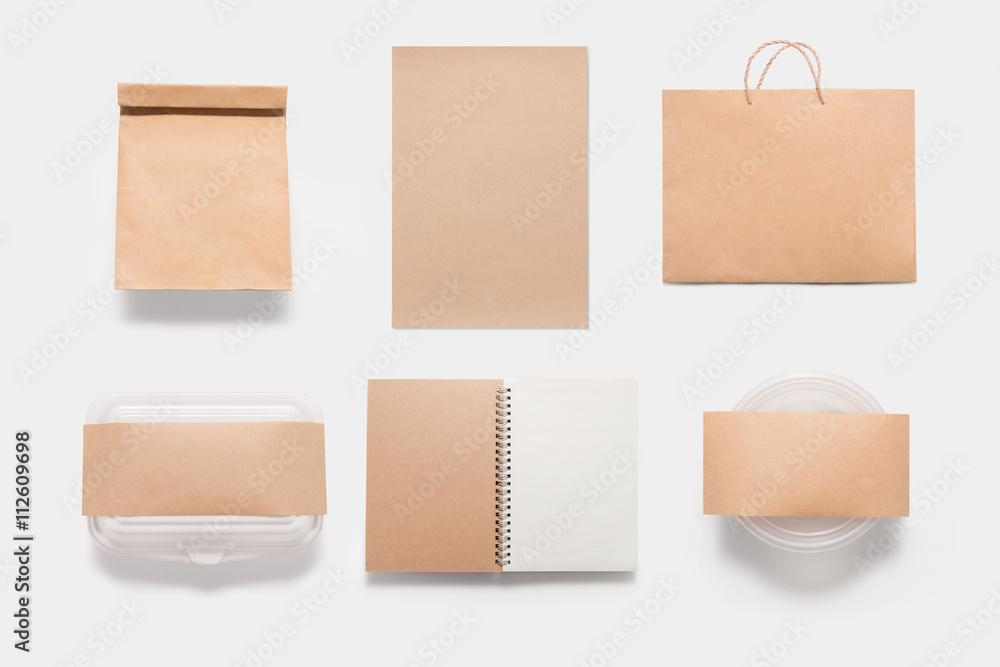 Food branding mockup set isolated on white background. Copy spac Food branding mockup set isolated on white background. Copy spac