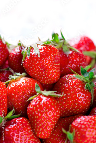 fresh strawberries close up photo with white space