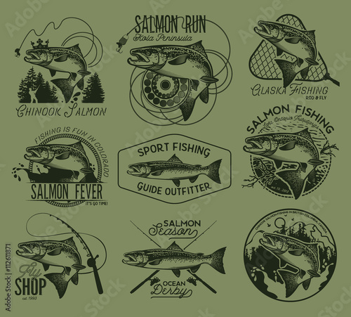 Vintage salmon fishing emblems