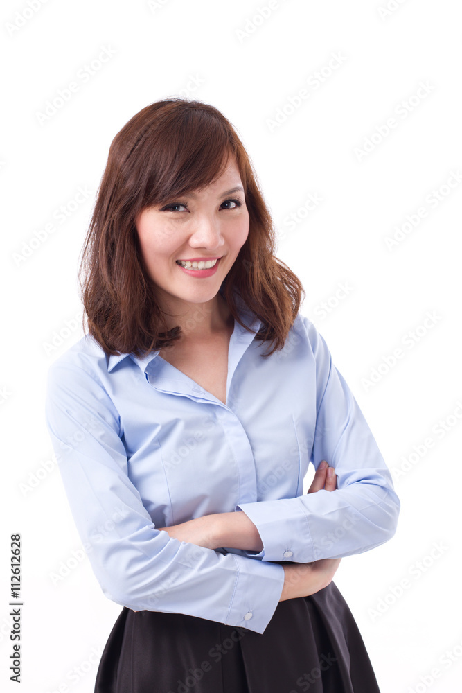 happy asian woman, crossing her arms happy asian woman, crossing her arms