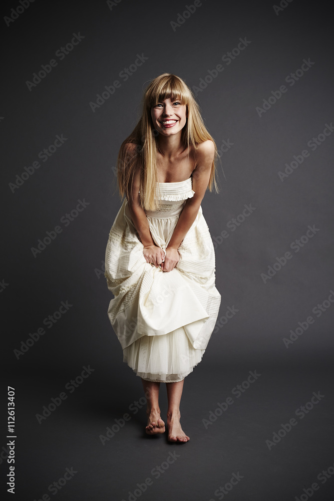 Fototapeta premium Excited bride looking at camera, portrait