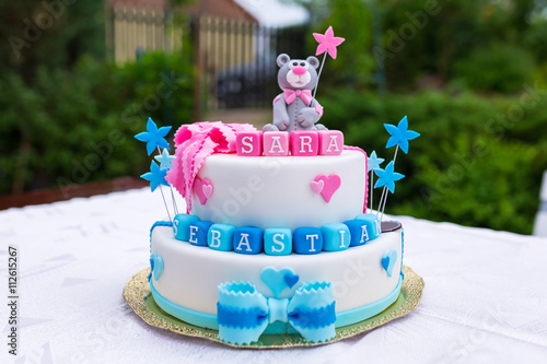 Birthday cake for baby boy and girl twins with names