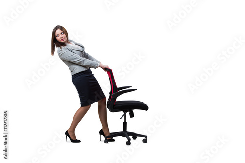 Businesswoman sitting isolated on white background