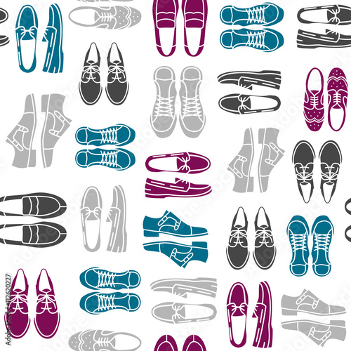Seamless pattern with flat icons of mens shoes