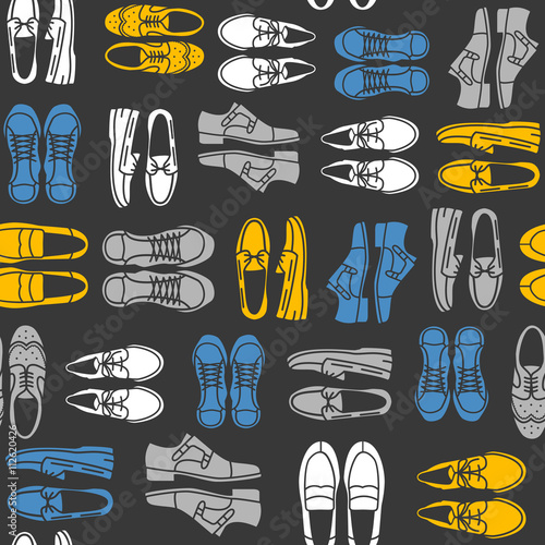 Seamless pattern with flat icons of mens shoes