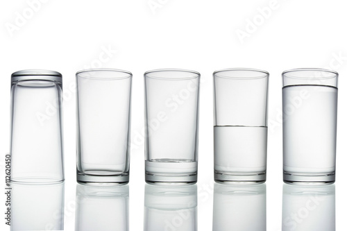 Billede på lærred .tall empty, half and full glass of water isolated on white with