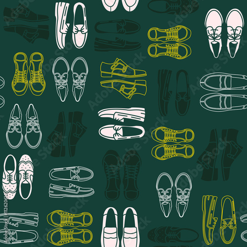 Seamless pattern with flat icons of mens shoes