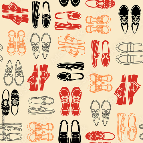 Seamless pattern with flat icons of mens shoes