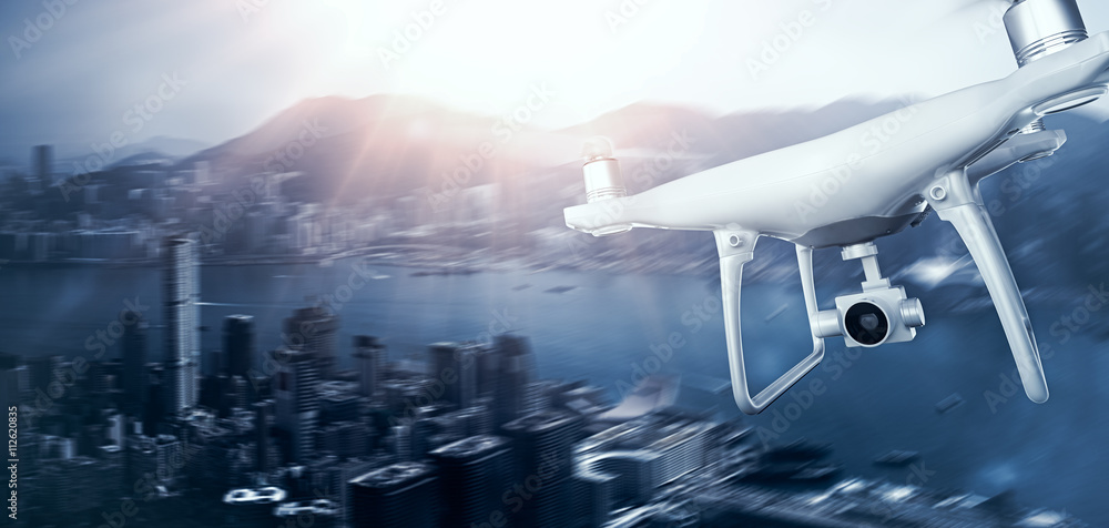 Photo White Matte Generic Design Remote Control Air Drone with action ...