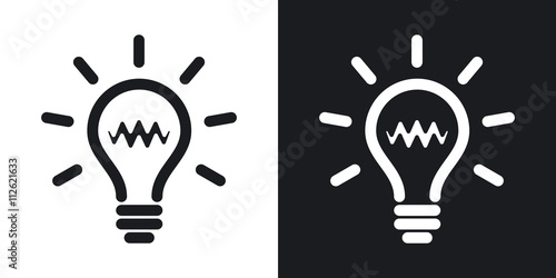 Light bulb icon, vector. Two-tone version on black and white bac