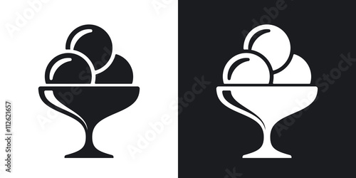 Ice cream icon, vector. Two-tone version on black and white back