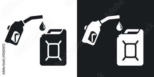Gun for fuel pump and canister of fuel, vector icon. Two-tone ve