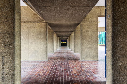 Brutalist architecture, pedestrian hallway in the Barbican Complex, London photo
