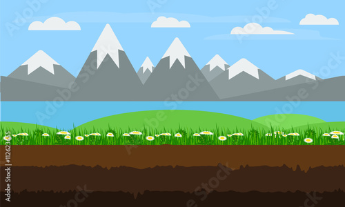 Fototapeta Naklejka Na Ścianę i Meble -  Seamless cartoon nature landscape, flat game background vector.