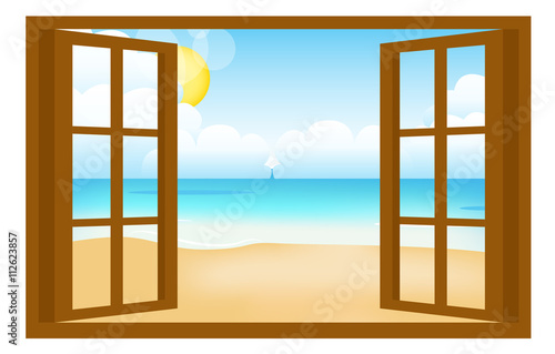 the opened window with view to beach