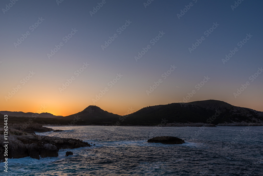 Sunset at Cala Agulla on Mallorca, Spain