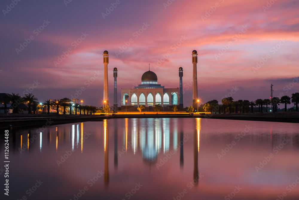 Beautiful sunset of Central Mosque in Thailand