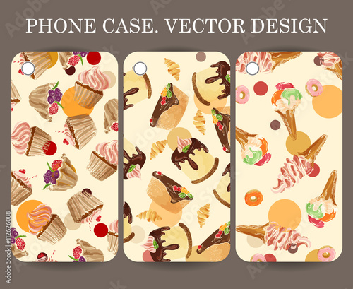 Food design phone case caver. Decorative hand drawn dessert backgrounds for your gadget