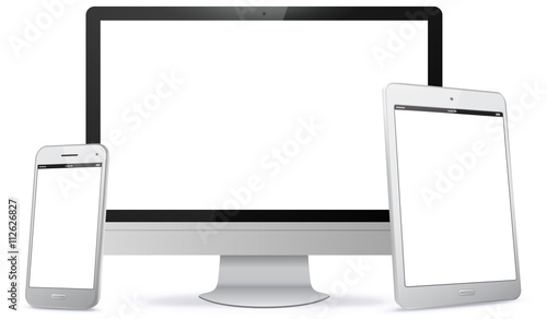 Computer Screen, Tablet PC, SmartPhone Vector illustration. 