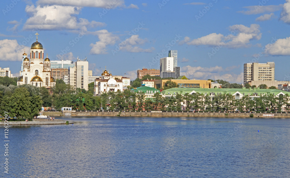 cityscape of Yekaterinburg, the city pond