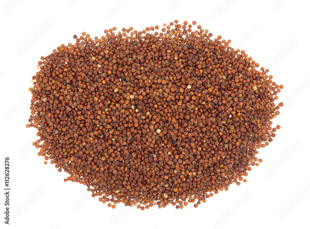 Top view of a portion of organic red quinoa isolated on a white background Top view of a portion of organic red quinoa isolated on a white background