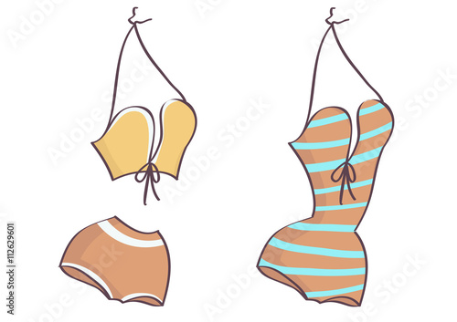Set of two brown swimsuits in vintage style.