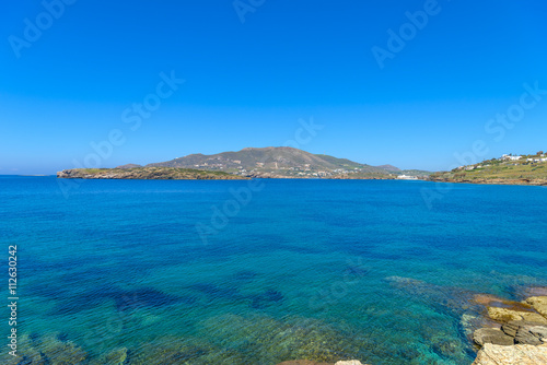 Rocky beach in Mykonos, Cyclades, Greece.