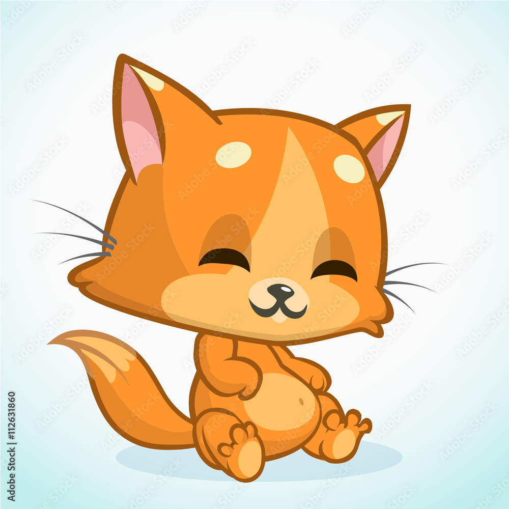 Orange cat sitting and smiling. Cute kitty vector illustration