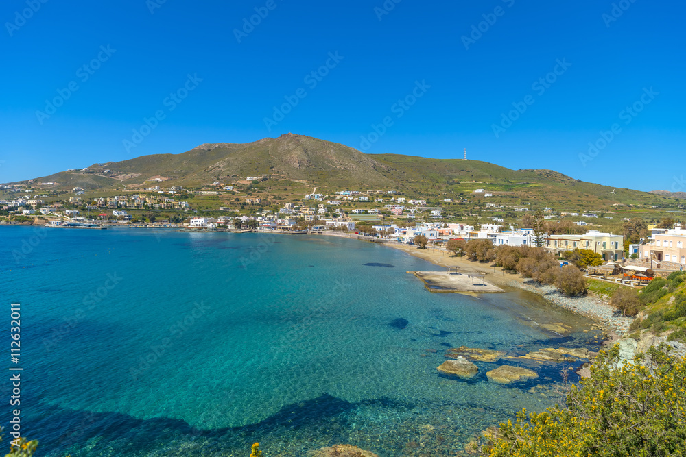 Beautiful sandy beach in Syros, Cyclades, Greece.