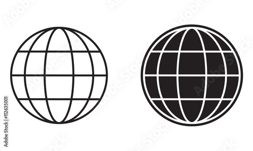 Earth globe icon or sign. Black and white globe symbols. Vector Illustration.