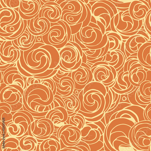 Elegant seamless vector bicolour ornamental style doodle. Interlocking loops, circles, curls for decoration textiles, printing, web design. Laconic combination of two colors. Vector pattern.