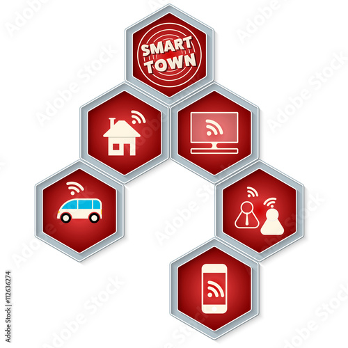 Six colored hexagons for your text and icon of smart town