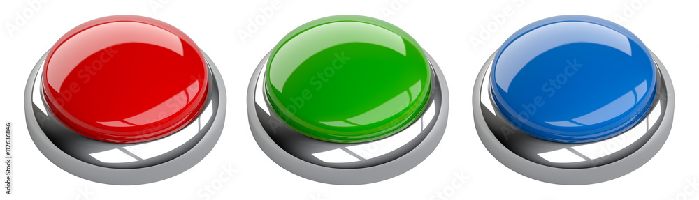Blank red, green and blue button set with space for copy-shot. Blank red, green and blue button set with space for copy-shot.