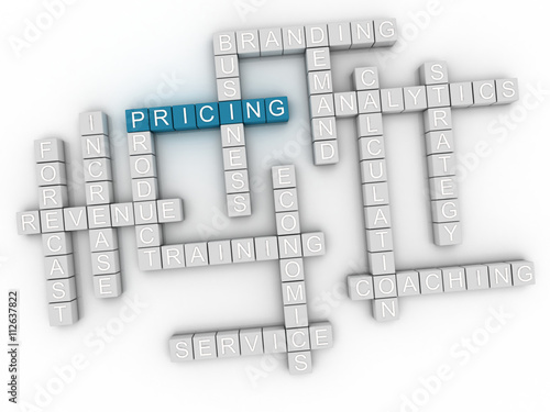 3d image Pricing word cloud concept photo