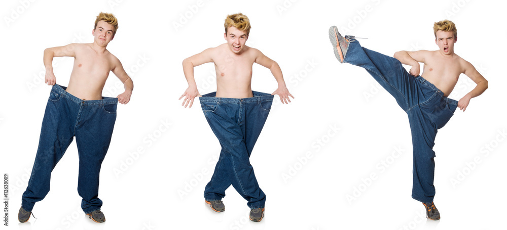 Fototapeta premium Funny man with trousers isolated on white