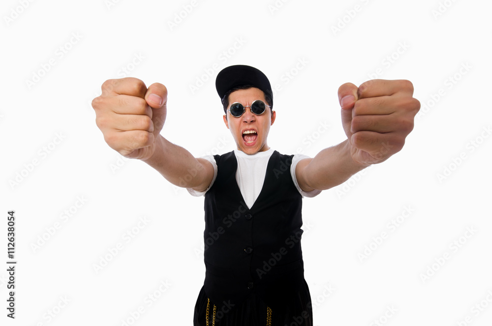 Funny young man dancing isolated on white Funny young man dancing isolated on white