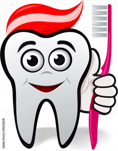 Zahn als Figur oder Logo für Zahnarzt oder Zahnmedizin mit Zahnbürste und Zahnpasta