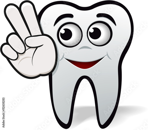 Zahn als Figur oder Logo für Zahnarzt oder Zahnmedizin zeigt Victory