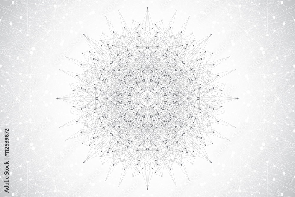 Geometric abstract mandala with connected line and dots. Graphic composition for medicine, science, technology, chemistry. Molecule, communication background. Vector illustration. Geometric abstract mandala with connected line and dots. Graphic composition for medicine, science, technology, chemistry. Molecule, communication background. Vector illustration.