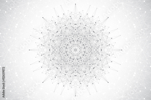 Geometric abstract mandala with connected line and dots. Graphic composition for medicine, science, technology, chemistry. Molecule, communication background. Vector illustration.