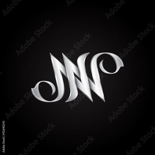 Silver monogram double letter N. Vector golden initials logo design for wedding greeting card and premium business cards.