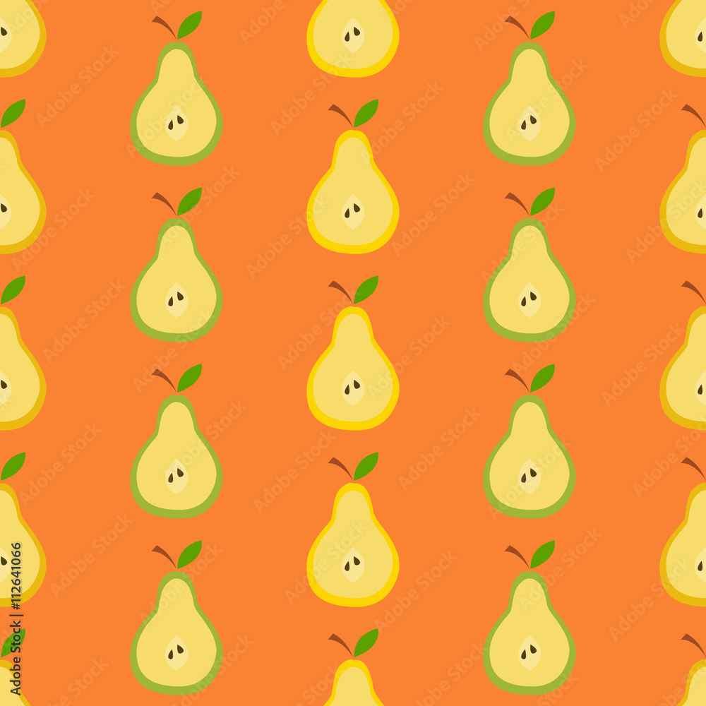 Pears in flat design, Seamless pattern with hand drawn fruits Pears in flat design, Seamless pattern with hand drawn fruits