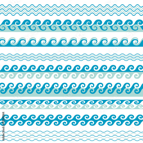 Seamless vector wave line pattern borders set