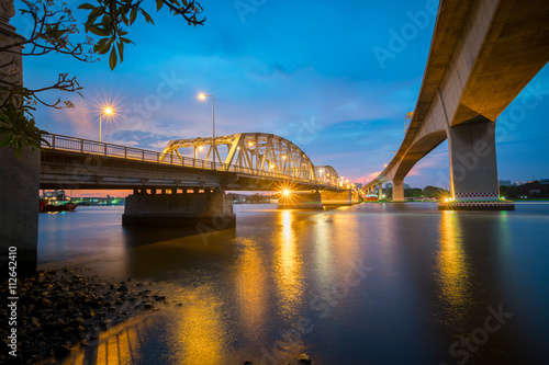 Bangkok bridge in bangkok , Thailand at twilight