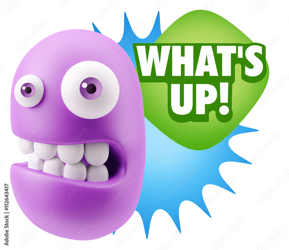 3d Rendering Smile Character Emoticon Expression saying What's U 3d Rendering Smile Character Emoticon Expression saying What's U