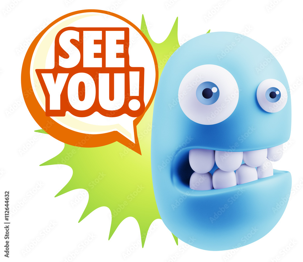 3d Rendering Smile Character Emoticon Expression saying See You 3d Rendering Smile Character Emoticon Expression saying See You