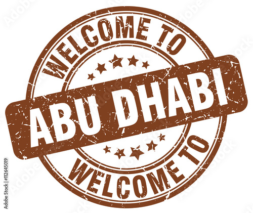 welcome to Abu Dhabi brown round vintage stamp